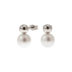 Orecchini Sfera 5mm in Oro Bianco e Perla Fresh Water 7.5mm