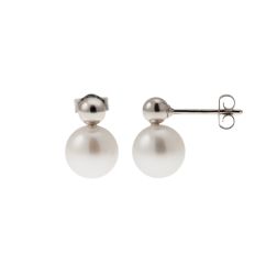 Orecchini Sfera 4mm in Oro Bianco e Perla Fresh Water 7.5mm