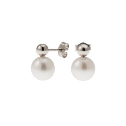 4mm Sphere Earrings in White Gold and 7.5mm Fresh Water Pearl