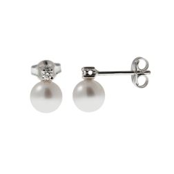 6.5mm Akoya Pearl and 0.07ct Diamond Earrings