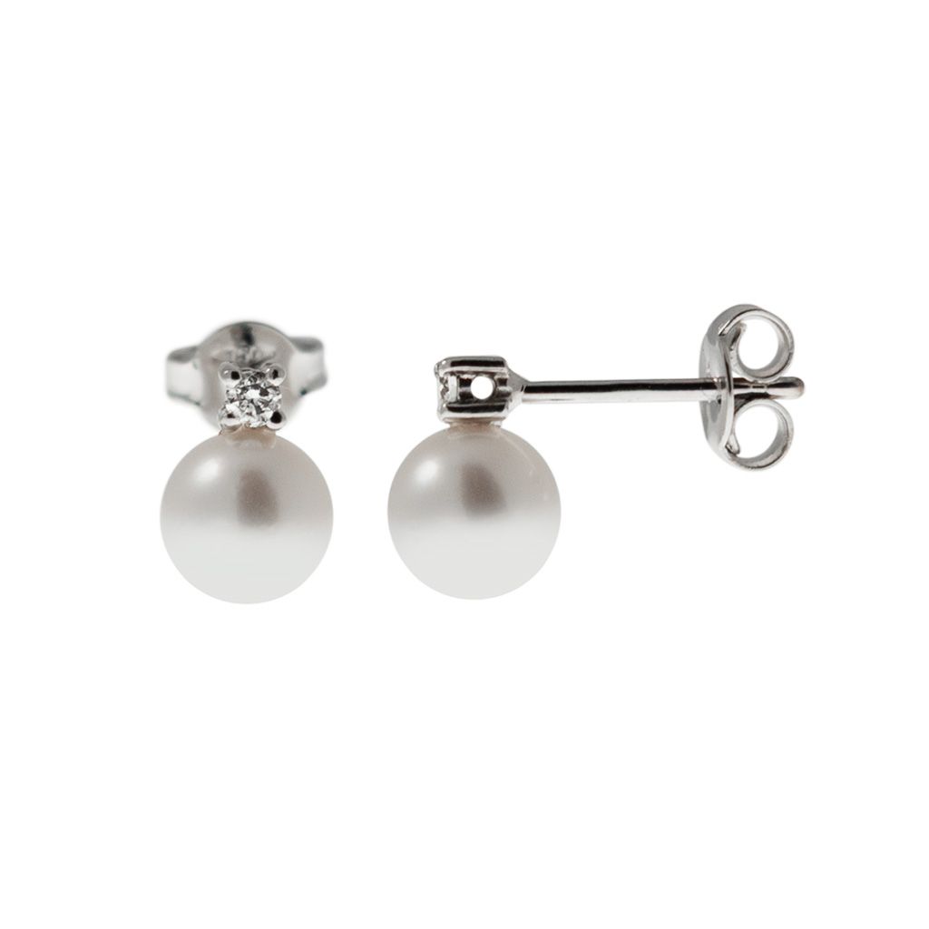 6.5mm Akoya Pearl and 0.07ct Diamond Earrings