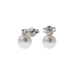 6.5mm Akoya Pearl and 0.07ct Diamond Earrings