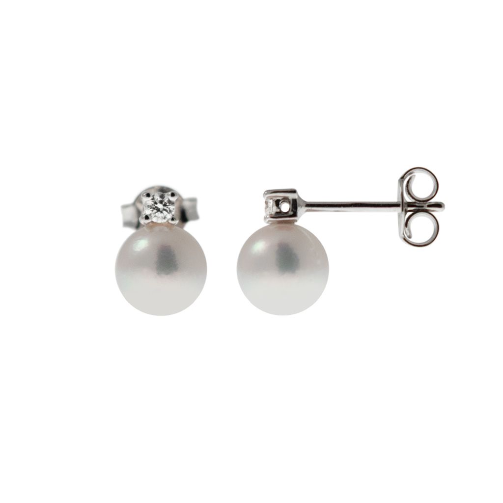 7mm Akoya Pearl and 0.08ct Diamond Earrings