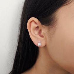 Photo of worn 7mm Akoya Pearl and 0.08ct Diamond Earrings