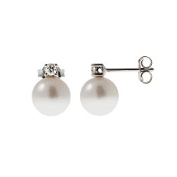 8.5mm Akoya Pearl and 0.11ct Diamond Earrings