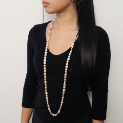 photo of worn 114cm Long Necklace Pink Button Pearls without clasp