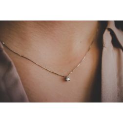 Photo of worn Simple Light Point Solitaire Necklace 0.22ct