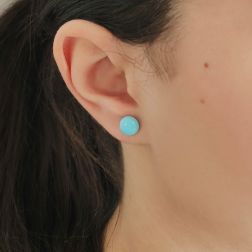 photo of worn Turquoise and Yellow Gold Button Earrings