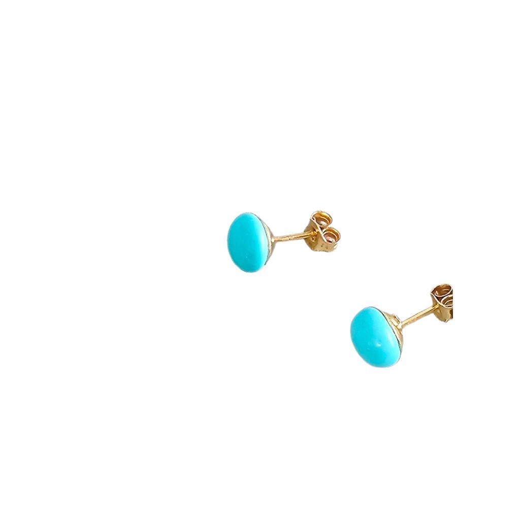 Turquoise and Yellow Gold Button Earrings