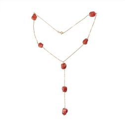 Collana con Laccetto in Oro Giallo e Corallo Rosso