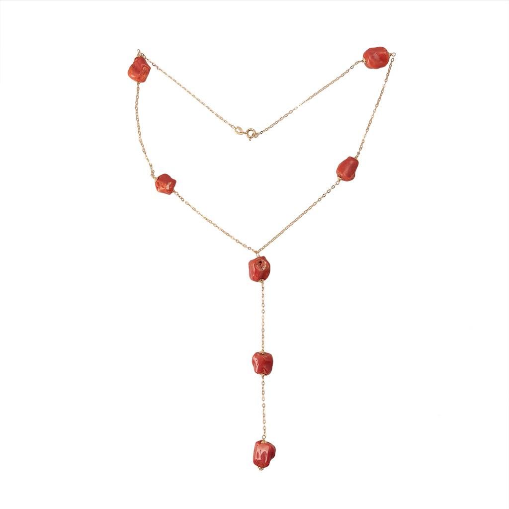Collana con Laccetto in Oro Giallo e Corallo Rosso