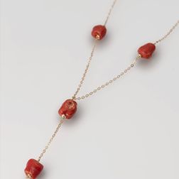 Y Necklace in Yellow Gold and Red Coral
