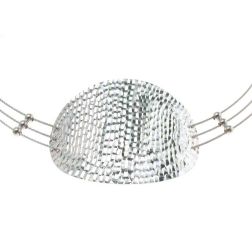 Semi-rigid curved medallion necklace in white gold