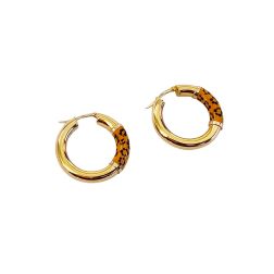 yellow gold Hoop Earrings with enamel and animal motif 2.80cm x 5.20mm