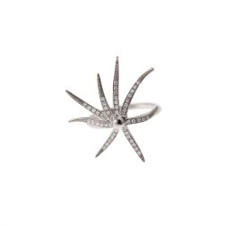 Anello Stella Marina a filo con Diamanti in Oro Bianco