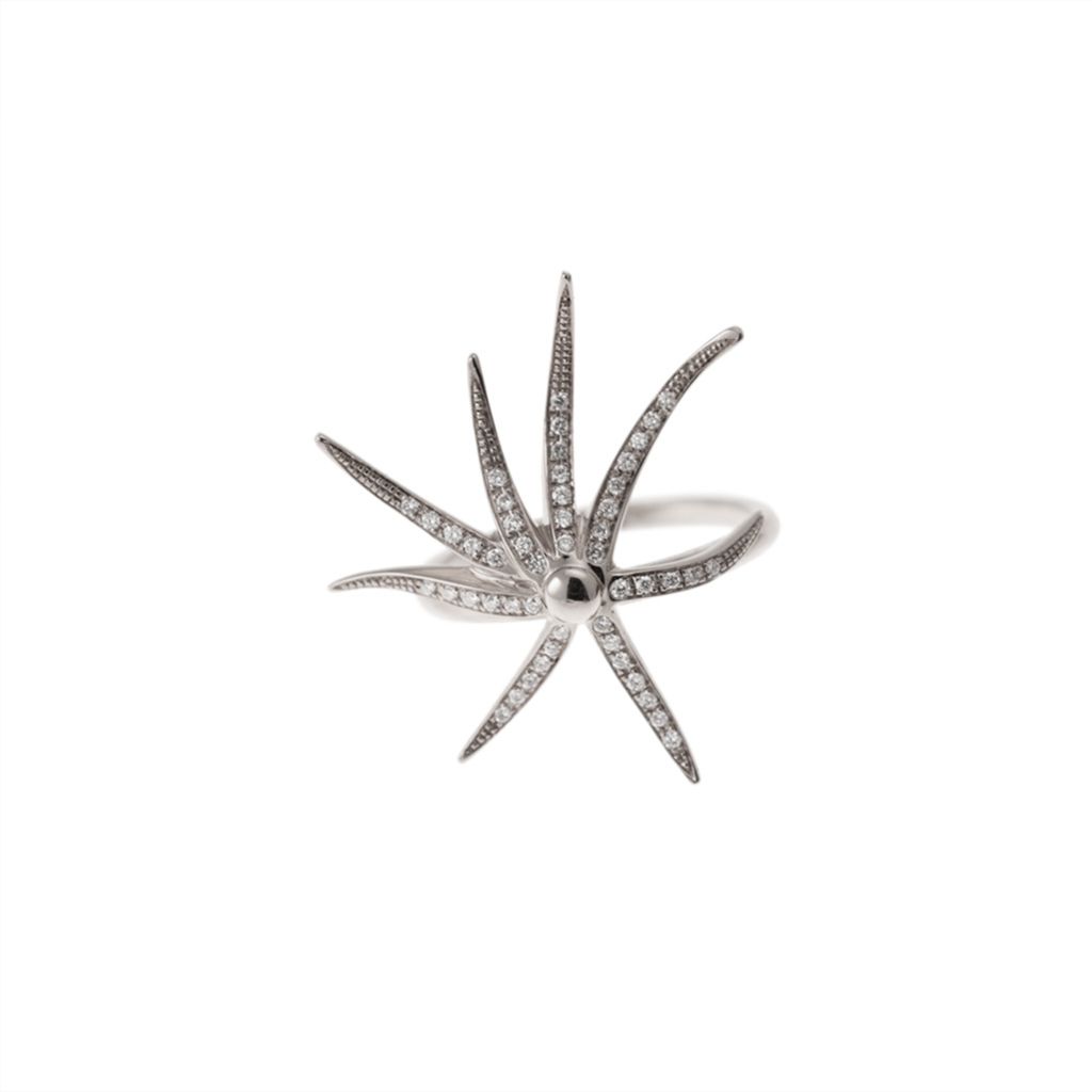 Anello Stella Marina a filo con Diamanti in Oro Bianco