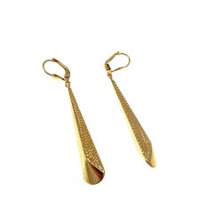 Super-lightweight elongated Faceted Prism pendant earrings in yellow gold