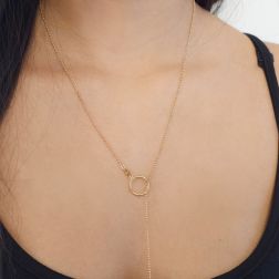 photo of worn 1.20mm ball chain necklace without clasp in yellow gold