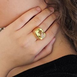 Photo of worn Lemon Quartz Ring in Yellow Gold