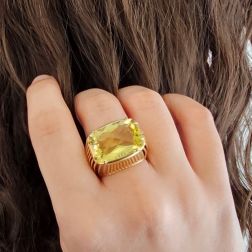 Photo of worn Lemon Quartz Ring in Yellow Gold