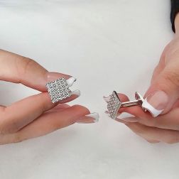 Gemelli Quadrati Oro Bianco con Diamanti