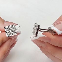 Gemelli Quadrati Oro Bianco con Diamanti