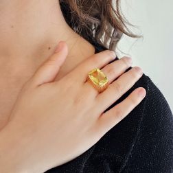Photo of worn Lemon Quartz Ring in Yellow Gold