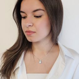 Octagonal Aquamarine Pendant Necklace photo of worn