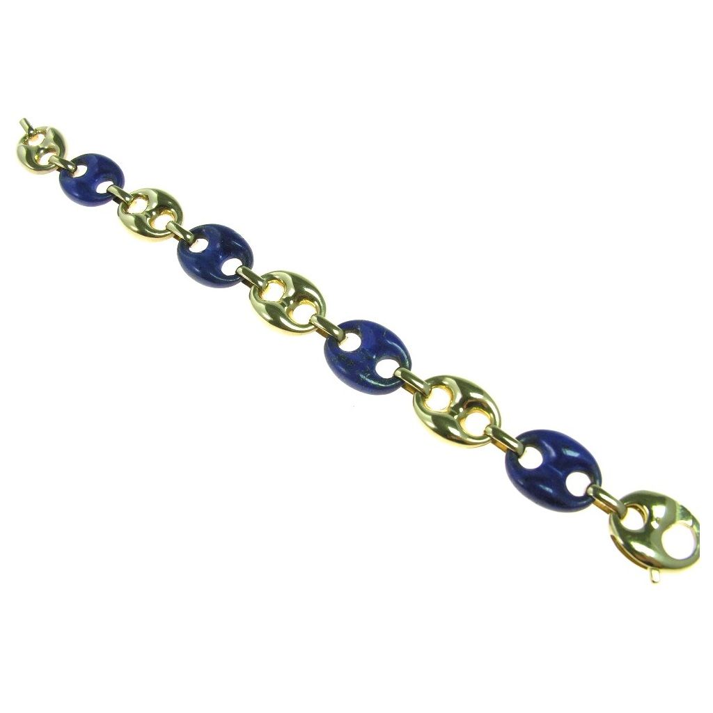 Bracciale a Catena Marinara in Oro Giallo 15mm e Lapislazzuli 15.50mm