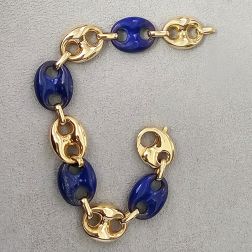 Marine Chain Bracelet in Yellow Gold 15mm and Lapis Lazuli 15.50mm