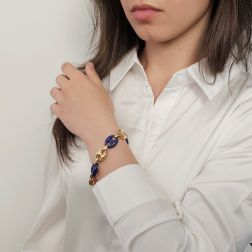 Photo of worn Marine Chain Bracelet in Yellow Gold 15mm and Lapis Lazuli 15.50mm