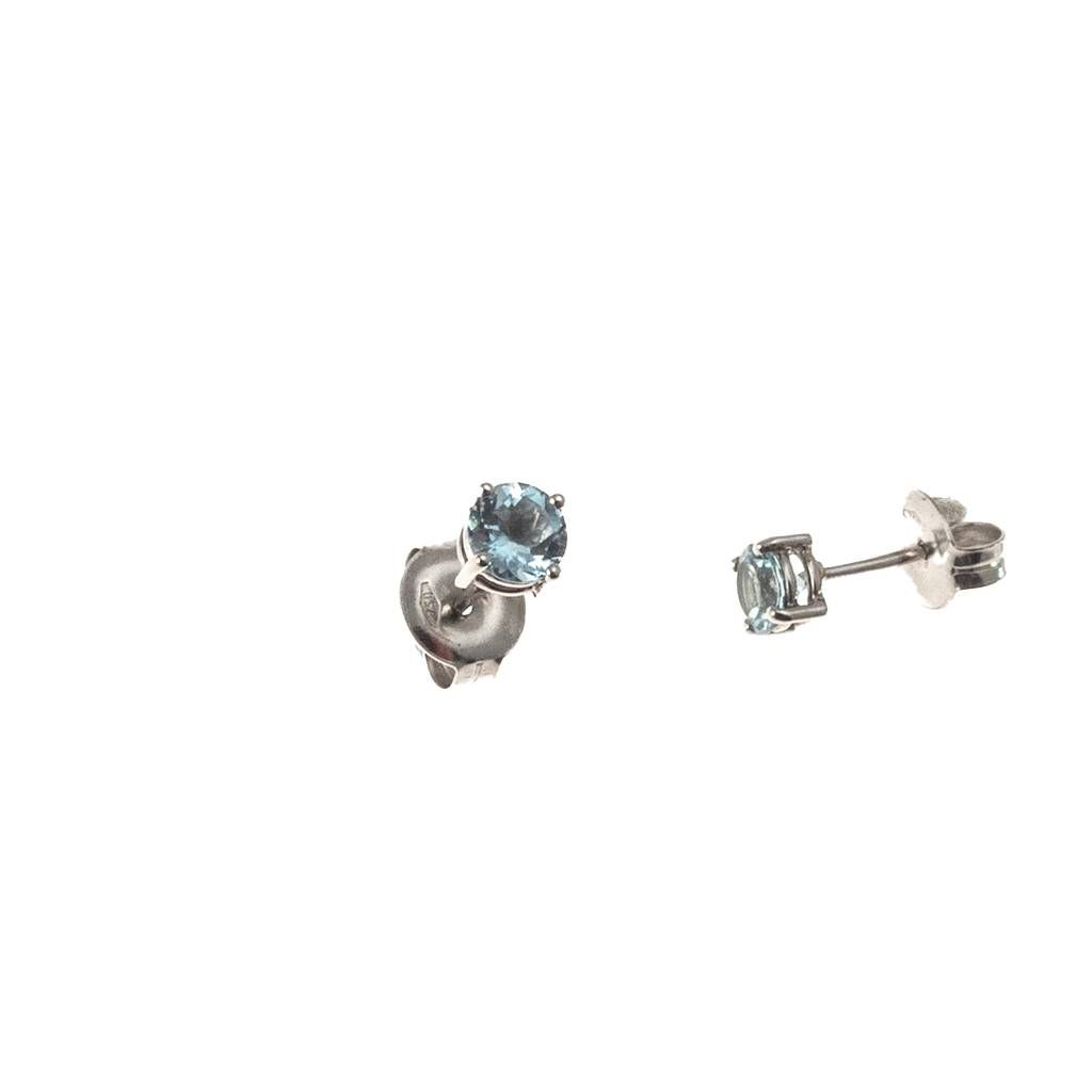 Solitary Studs earrings with round 3,75mm acquamarines in white gold