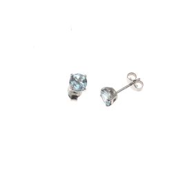 Solitary Studs earrings with round 6.20mm acquamarines in 18kt white gold