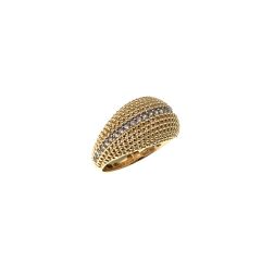 Anello Bombato Godronato in Oro Giallo con Zirconi