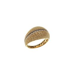 Yellow Gold Curved Knurled Ring with Zircons