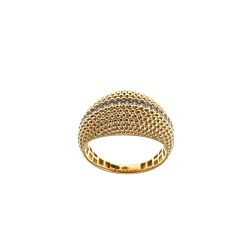 Anello Bombato Godronato in Oro Giallo con Zirconi