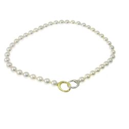 Collana Perle Akoya con susta cerchi ondulati Bicolore