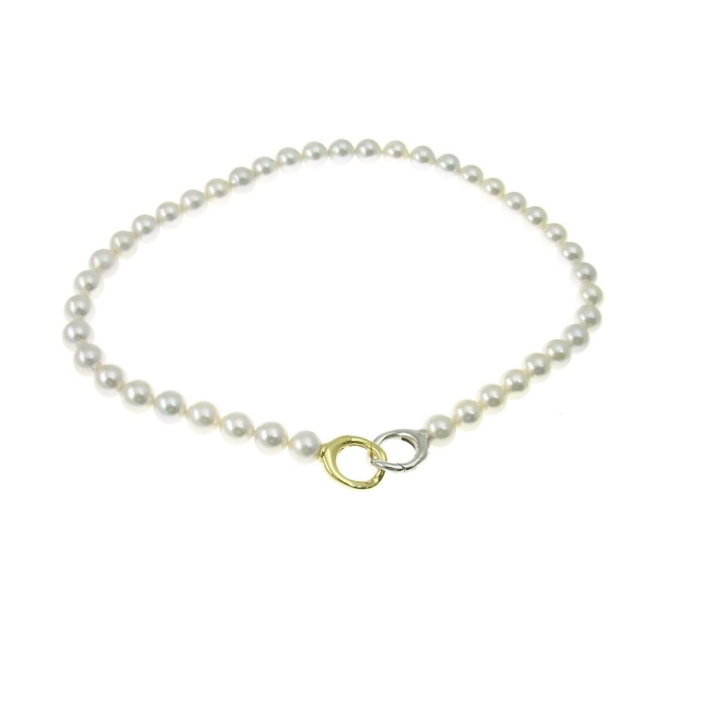 Akoya Pearl Necklace with Curved Double-Colored Clasp