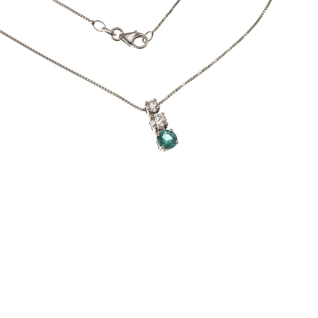 Trilogy Diamond and Emerald Graduated Necklace (2.9mm–3.7mm)