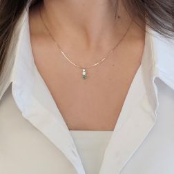 Photo of worn Trilogy Diamond and Emerald Graduated Necklace (2.9mm–3.7mm)