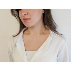 Photo of worn Trilogy Aquamarine Necklace (1.25 cm x 4.7 mm)