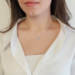Photo of worn Trilogy Aquamarine Necklace (1.25 cm x 4.7 mm)