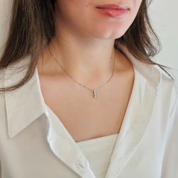 Photo of worn Trilogy Aquamarine Necklace (1.25 cm x 4.7 mm)