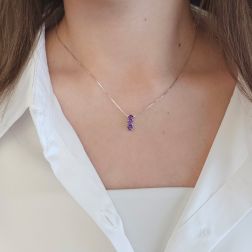 Photo of worn Trilogy Amethyst Necklace (1.25 cm x 4.7 mm)