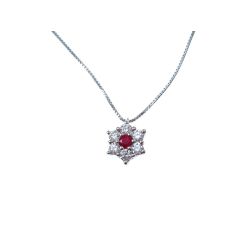 Collana con ciondolo Fiore 12mm Rubino centrale e Diamanti contorno
