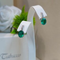 Emerald 9mm x 6.8mm and Diamond Earrings