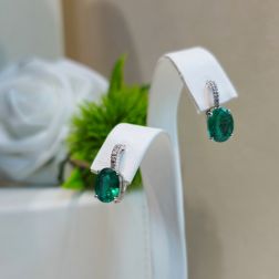 Emerald 9mm x 6.8mm and Diamond Earrings