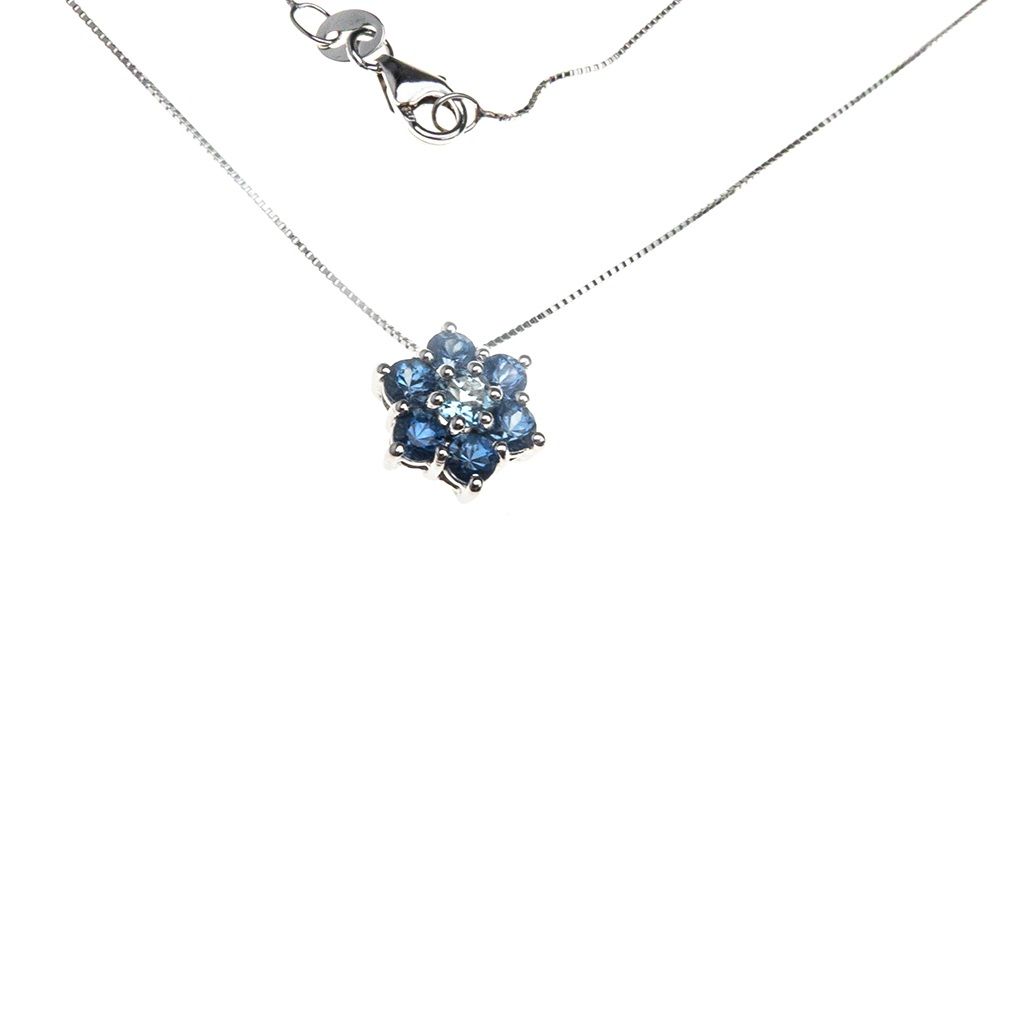Acquamarine and Blue Sapphires 9cm Flower Necklace