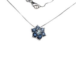 Acquamarine and Blue Sapphires 9cm Flower Necklace