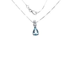Aquamarine teardrop necklace with 2 Diamond light points
